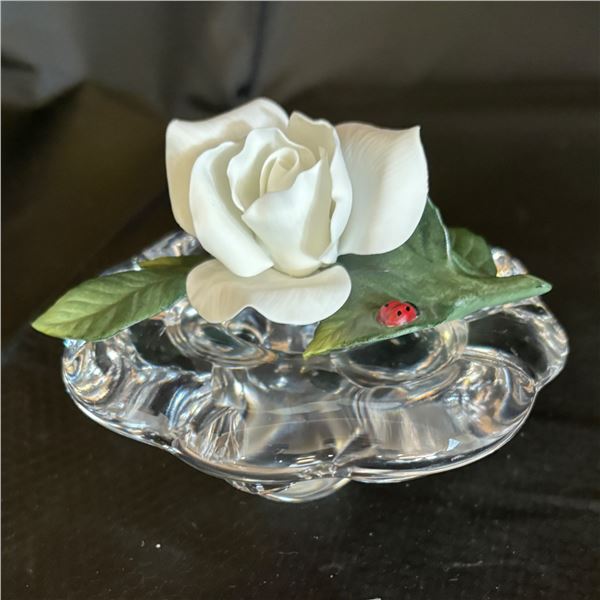 LOT OF 2 - BOEHM ROSE AND GLASS CANDLE HOLDER