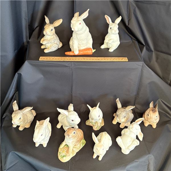 LOT OF 12 UNIQUE PORCELAIN RABBITS