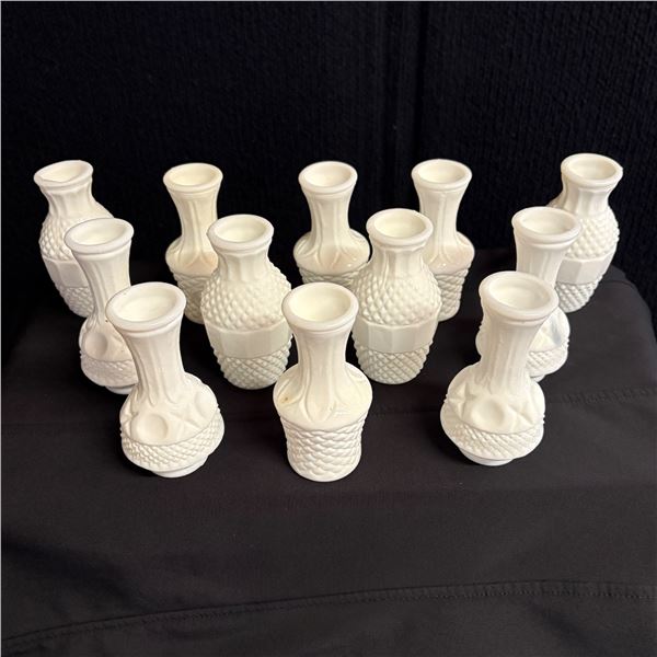 MILK GLASS - LOT OF 12 MINIATURE VASES