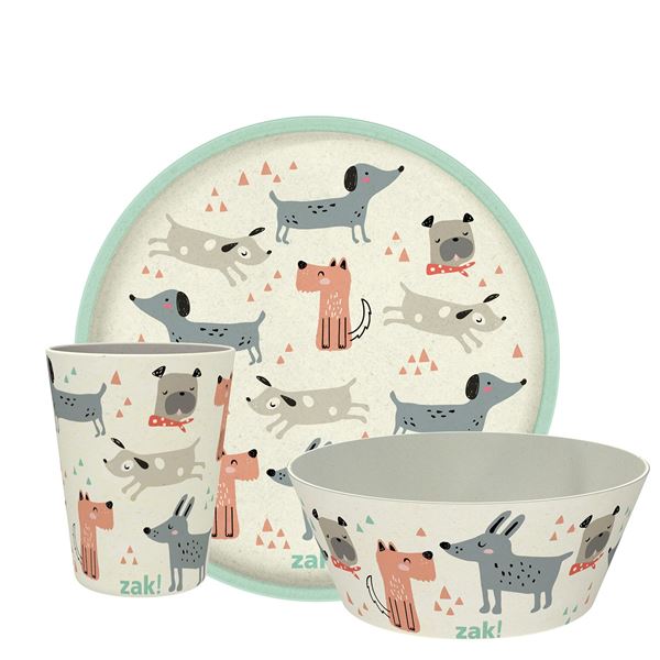 NEW REPACKED ZAK! DOGS PLATE BOWL & CUP SET