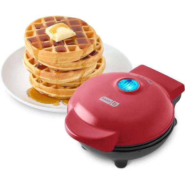 NEW DASH MINI WAFFLE MAKER 4" COOKING SURFACE RED