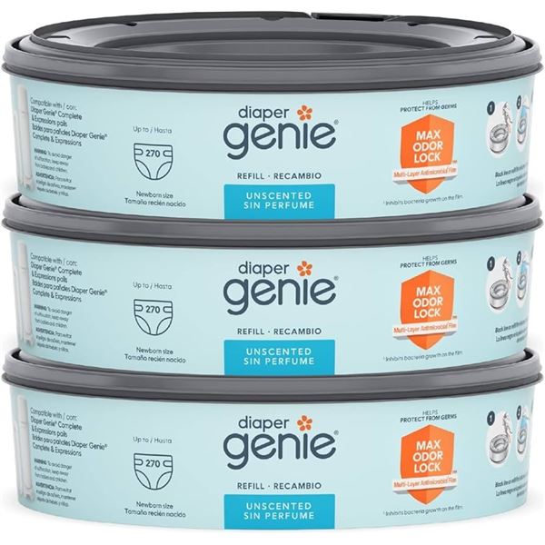 NEW 3 X 270 DIAPER GENIE REFILL UNSCENTED