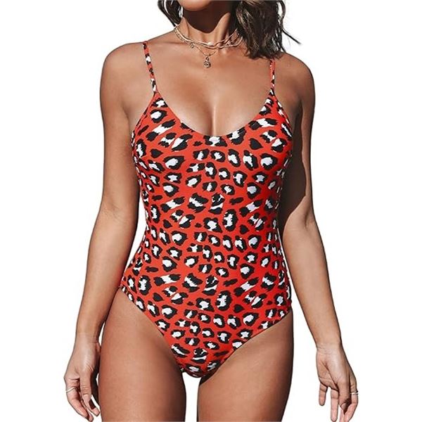 NEW CUPSHE WOMENS V NECK LEOPARD PRINT SWIMSUIT