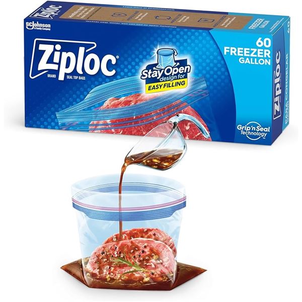 NEW 60 FREEZER ZIPLOC LARGE BAGS