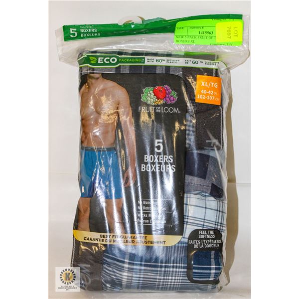 NEW 5 PACK FRUIT OF THE LOOM BOXERS XL