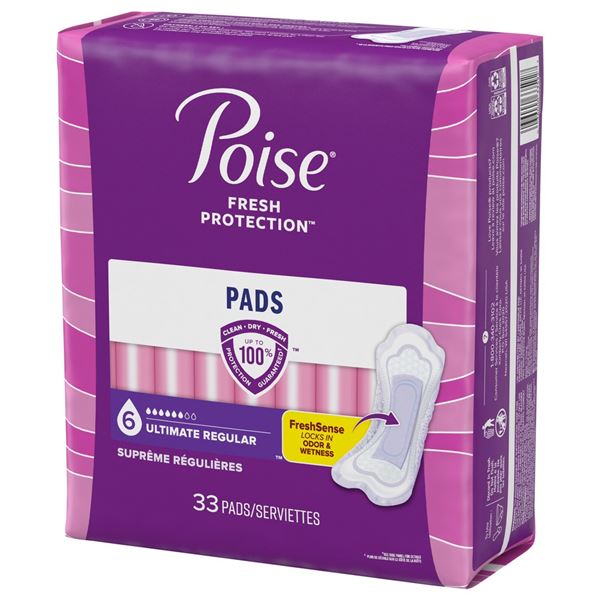 NEW 33 PADS POISE FRESH PROTECTION 6 ULT REGULAR
