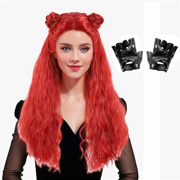 NEW QACCF LONG CURLY RED 2 BRAIDED BUNS