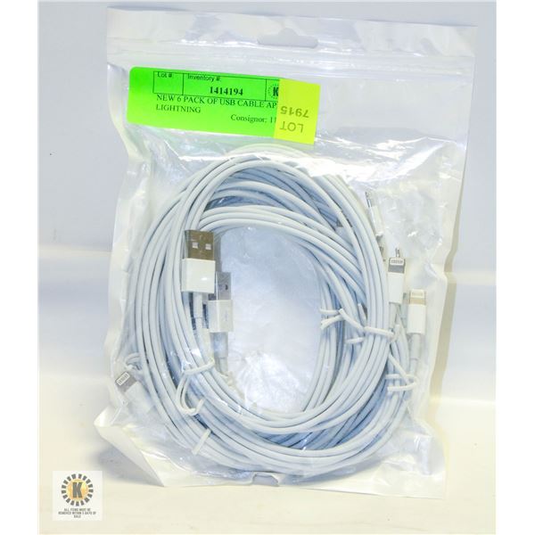 NEW 6 PACK OF USB CABLE APPLE LIGHTNING