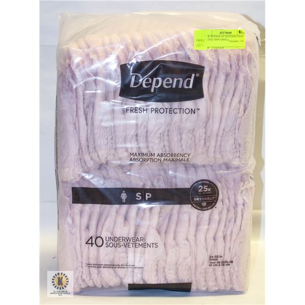 NEW 40 PACK OF DEPENDS FRESH PROTECTION SMALL