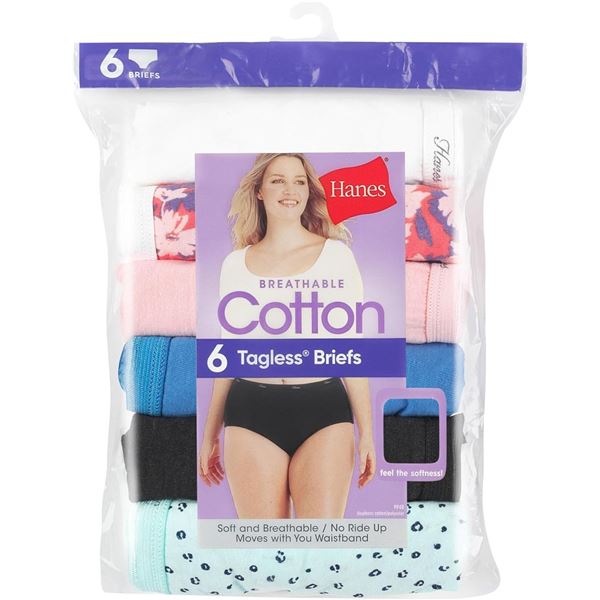 NEW 6 HANES TAGLESS BRIEFS LARGE WOMENS