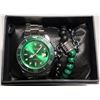 Image 1 : NEW 2 PC SET FASHIONABLE GREEN DIAL LUXURY WATCH