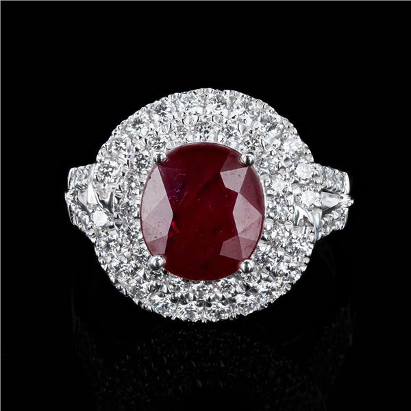 3.01 ctw Ruby and 0.95 ctw Diamond Platinum Ring (GIA CERTIFIED)