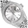 Rolex Ladies Stainless Steel Silver Index Diamond Bezel Date Watch With Rolex Bo