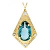 Large 14k Yellow Gold Tear Drop London Blue Topaz & Round Diamond Kite Pendant