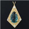 Image 5 : Large 14k Yellow Gold Tear Drop London Blue Topaz & Round Diamond Kite Pendant