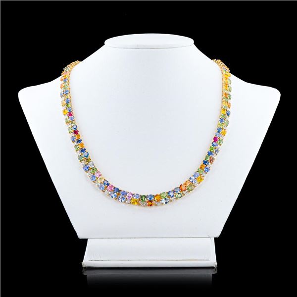 46.84 ctw MultiColor Sapphire and 1.84 ctw Diamond 14K Yellow Gold Necklace