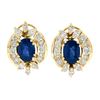 Vintage 18k Yellow Gold 12.90 ctw GIA Oval Sapphire & Diamond Statement Earrings