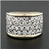 Image 2 : Vintage BREV 14k Gold & Platinum 1.56 ctw 4 Row Pave Diamond Wide Bombe Band Rin