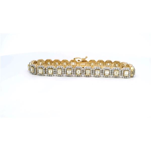 18KT Yellow Gold 8.91 ctw Emerald Cut & Diamond Tennis Bracelet
