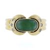 Image 4 : Vintage Petite 14K Yellow Gold Cabochon Green Jade & Diamond Grooved Band Ring