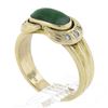 Image 7 : Vintage Petite 14K Yellow Gold Cabochon Green Jade & Diamond Grooved Band Ring