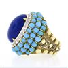Image 6 : Vintage 14k Gold Cabochon Lapis Turquoise Bead & Diamond Textured Cocktail Ring