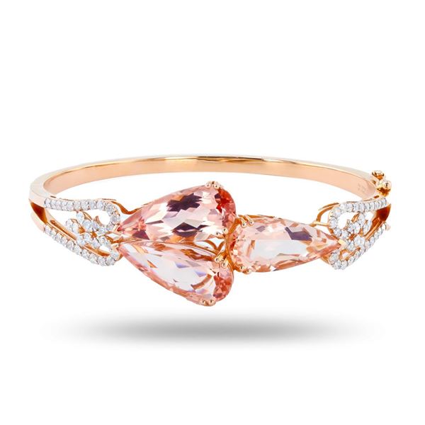 20.46 ctw Morganite and 1.54 ctw Diamond 14K Rose Gold Bangle