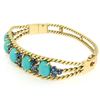 Image 4 : Vintage 14K Yellow Gold Sapphire & Turquoise Twisted Wire Open Bangle Bracelet