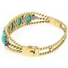 Image 6 : Vintage 14K Yellow Gold Sapphire & Turquoise Twisted Wire Open Bangle Bracelet
