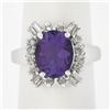 Estate Solid 14k White Gold 2.60 ctw Oval Amethyst Solitaire w/ Diamond Halo Rin