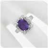 Image 3 : Estate Solid 14k White Gold 2.60 ctw Oval Amethyst Solitaire w/ Diamond Halo Rin