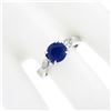 Image 4 : 14k White Gold 2.01 ctw GIA Ceylon Round Sapphire & Pear Diamond Accents Ring