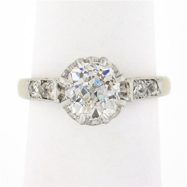 Antique Edwardian French Plat 18k Gold 1.7 ctw GIA European Diamond Solitaire Ri