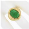 Image 3 : Vintage 14K Yellow Gold Bezel Oval Cabochon Green Jade Polished Wide Band Ring
