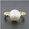 Image 2 : 18k Yellow Gold 10.50mm Cultured Pearl Solitaire Round Bezel Diamond Beaded Ring