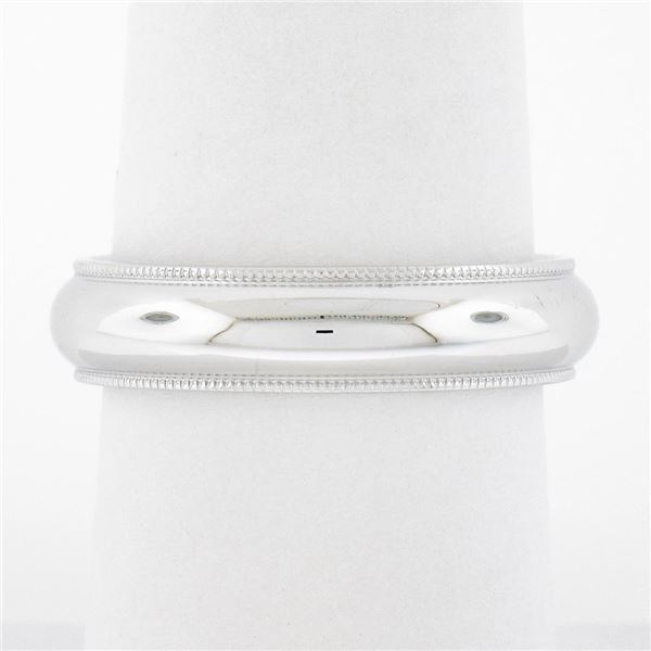 Unisex 18k White Gold 5mm Polished Domed w/ Milgrain Sides Wedding Band Ring