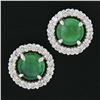 Image 2 : NEW 18k White Gold 1.72 ctw Round Cabochon Emerald w/ Diamond Halo Stud Earrings