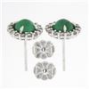 Image 4 : NEW 18k White Gold 1.72 ctw Round Cabochon Emerald w/ Diamond Halo Stud Earrings