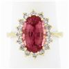 Image 1 : 14k Gold 4.30 ctw Oval Pink Tourmaline w/ Brilliant Diamond Halo Engagement Ring