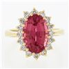 Image 4 : 14k Gold 4.30 ctw Oval Pink Tourmaline w/ Brilliant Diamond Halo Engagement Ring