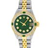 Image 3 : Rolex Ladies Quickset Two Tone Green Diamond And Emerald Datejust Wristwatch