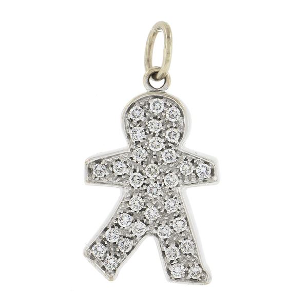 Bibigi 18k White Gold 0.55 ctw Pave Set Round Diamond Child Person Charm Pendant