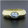 Image 2 : MAZ 14k Yellow Gold Oval Bezel Aquamarine Solitaire Textured Cocktail Band Ring