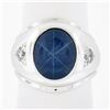 Mens 14k White Gold Simulated Lindy Blue Star Sapphire & Diamond Pinky Dome Ring