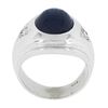 Image 8 : Mens 14k White Gold Simulated Lindy Blue Star Sapphire & Diamond Pinky Dome Ring