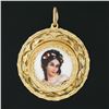 Image 2 : Vintage Limoges French 14k Gold Hand Painted Portrait Open Work Locket Pendant