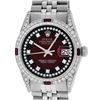 Rolex Mens Stainless Steel Diamond Lugs Red Vignette And Ruby Datejust Wristwatc