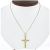Vintage 14K Yellow Gold Pave Diamond Hand Engraved Square Cross Pendant w/ Chain
