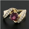 Image 2 : 14k Gold Round Pink Tourmaline w/ 0.30 ctw Diamond Channel Accents Bypass Ring