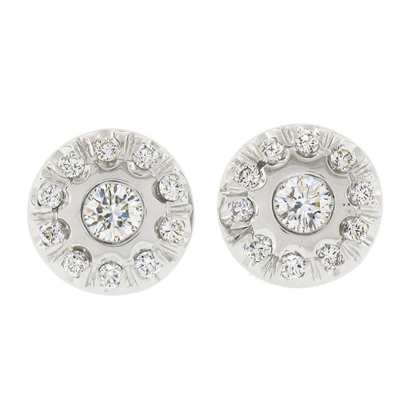 18k White Gold 0.80 ctw Round Brilliant Cut Diamond Halo Cluster Stud Earrings